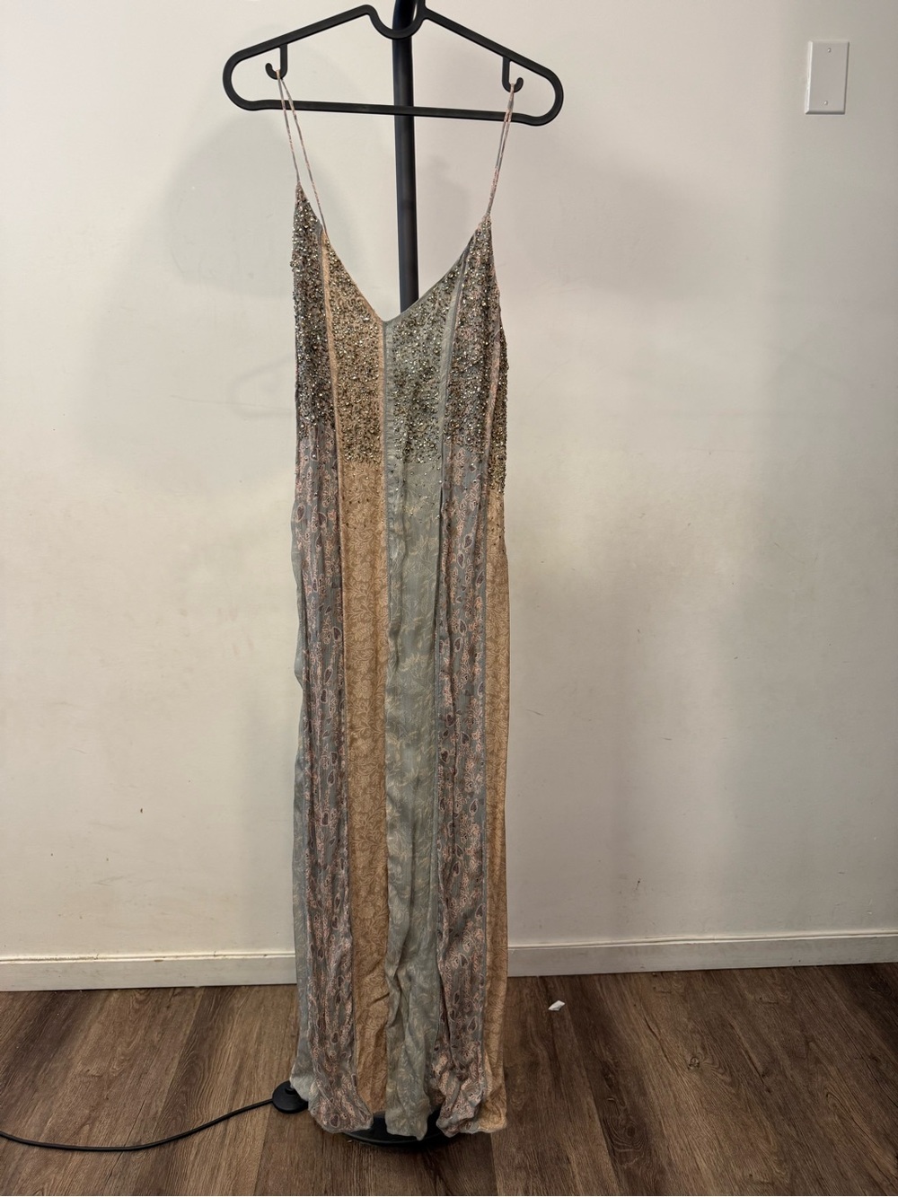 Zara Striped Maxi Slip Dress in Taupe and Sage